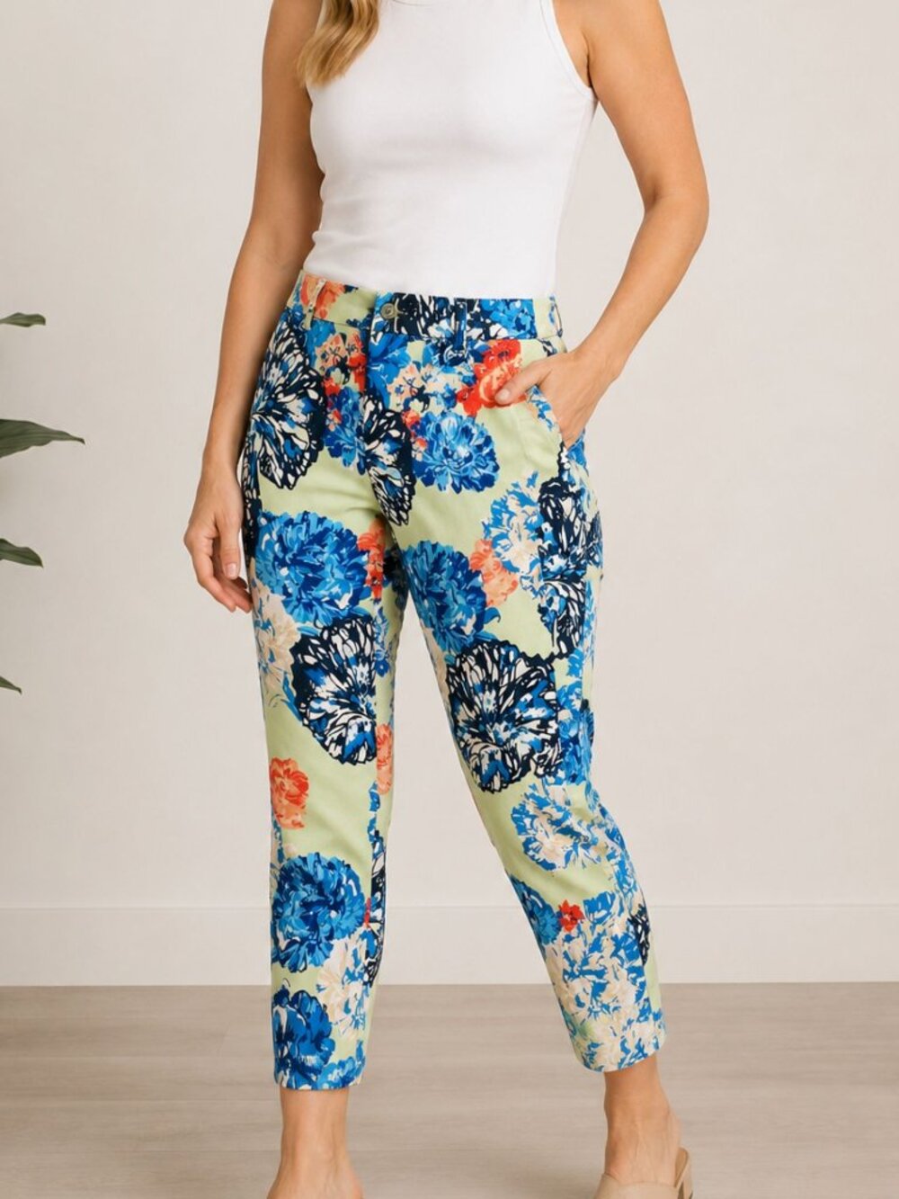 J. Crew Floral Crop Pants – Size 11/12 – Blue Botanical Ankle Pants